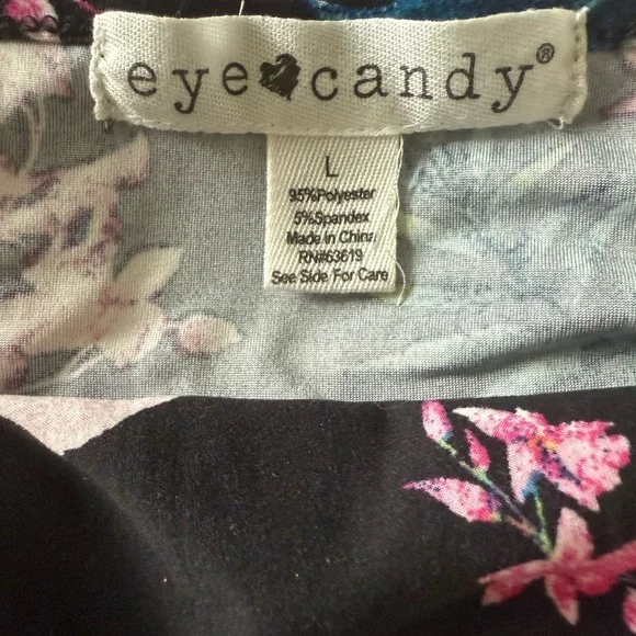 Eye Candy Black Dress with Pink and Blue Floral Design - Picture 3 of 3